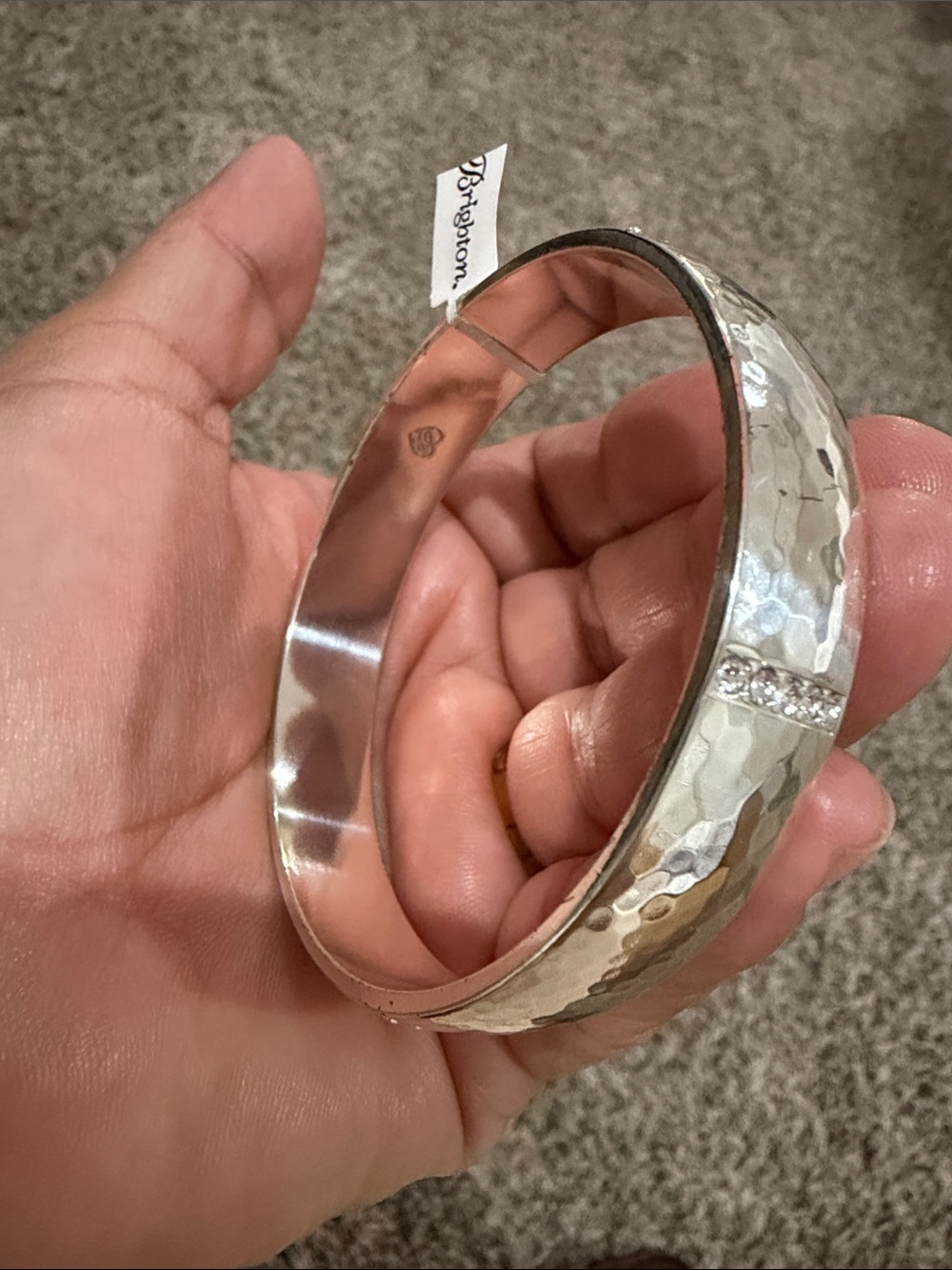 Brighton Silver Hammered Crystal Accent Hinged Bangle